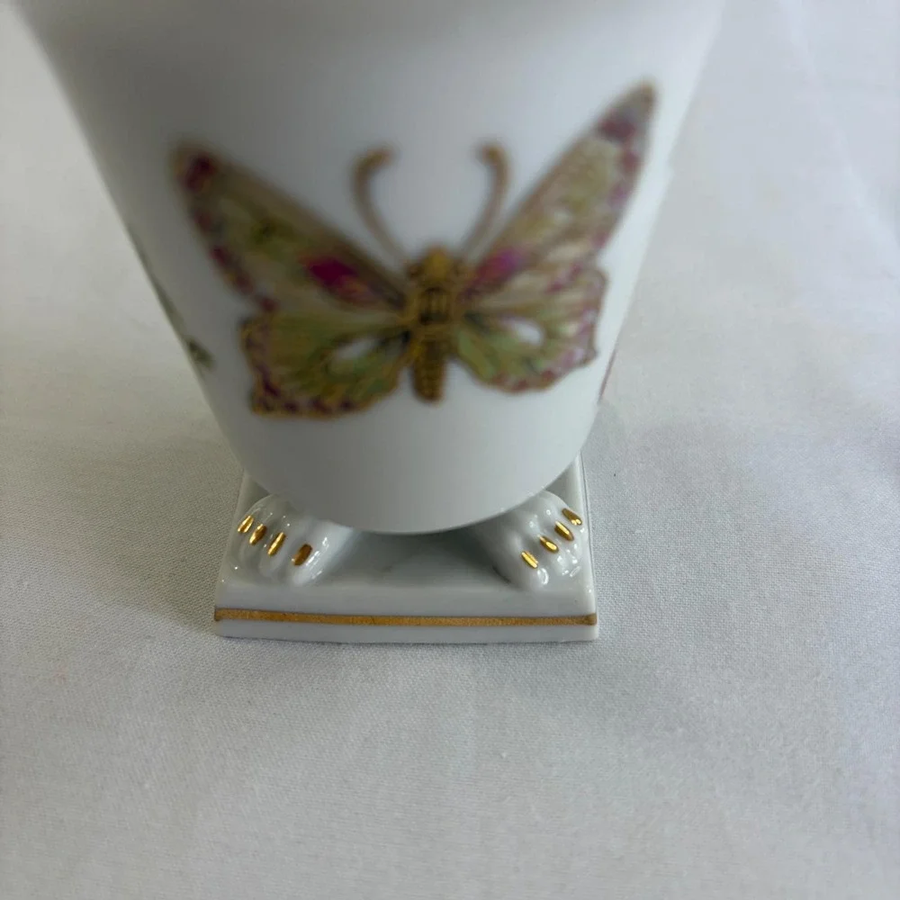 Vintage LJ of Japan Porcelain Butterfly Cup & Saucer Set‎ Gold Rim Lion Paw Feet